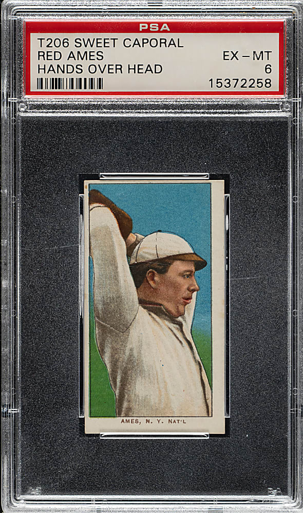 1909-1911 T206 White Border Red Ames Hands Above Head PSA EX-MT 6
