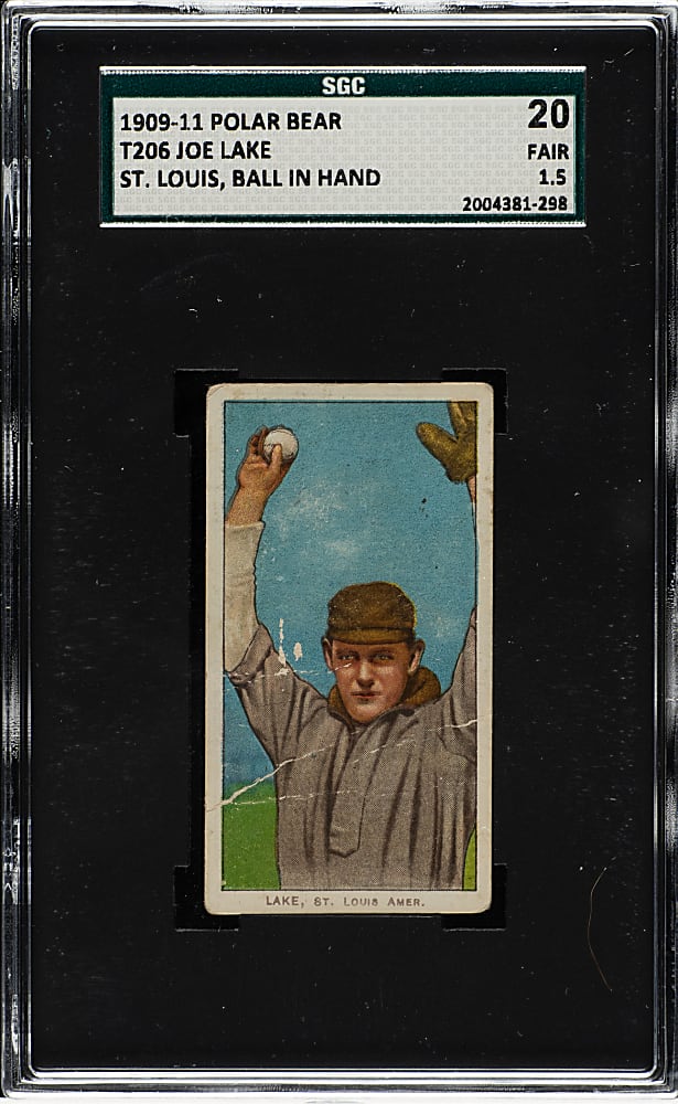 1909-1911 T206 White Border Joe Lake St. Louis Ball in Hand SGC FAIR 20 - Polar Bear Back