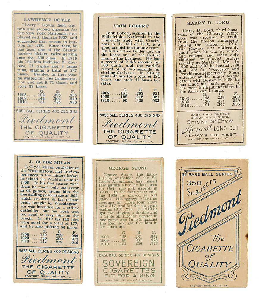 1909 to 1911 T205 Gold Border and T206 White Border Collection (6)