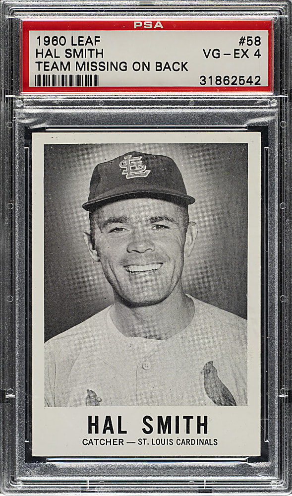 1960 Leaf #58 Hal Smith Team Missing on Back PSA VG-EX 4