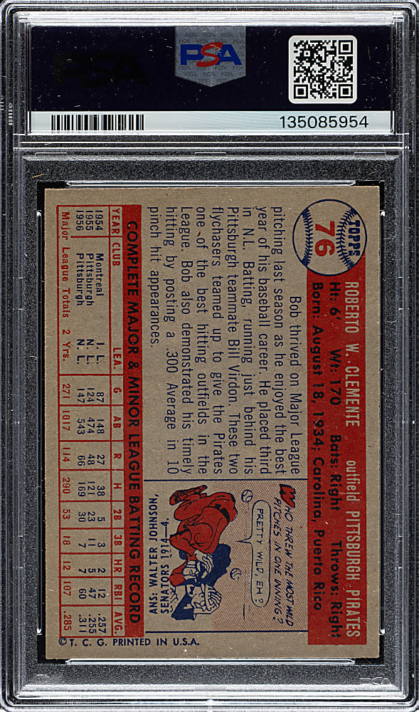 1957 Topps #76 Roberto Clemente PSA NM-MT 8