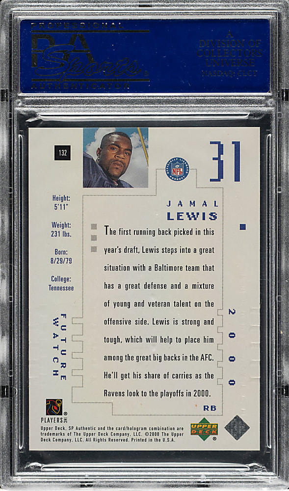 2000 Upper Deck SP Authentic Football #132 Jamal Lewis #54/1,250 PSA GEM MINT 10