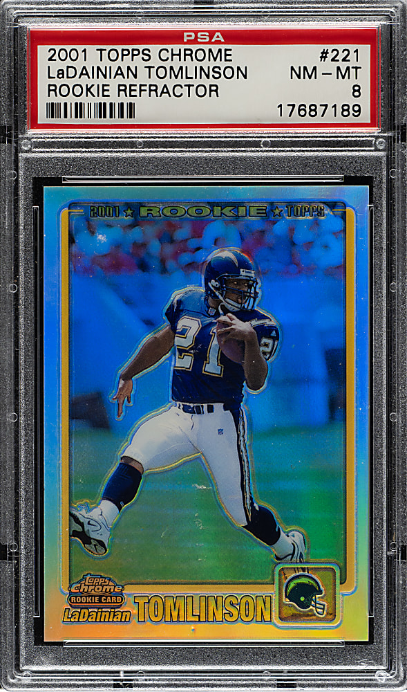 2001 Topps Chrome Football #221 LaDainian Tomlinson Rookie Refractor #315/999 PSA NM-MT 8