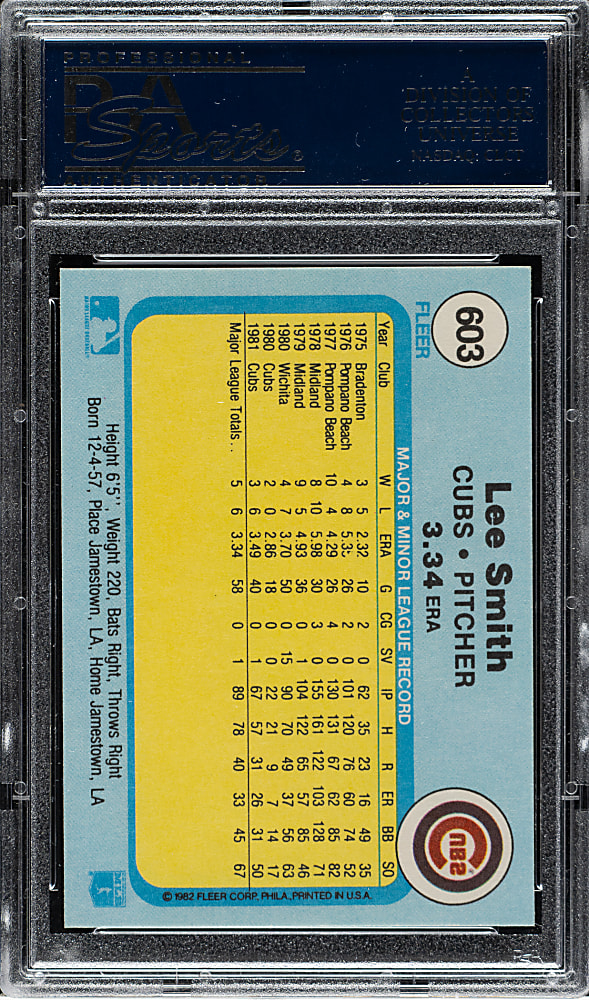 1982 Fleer #603 Lee Smith Rookie PSA GEM MINT 10