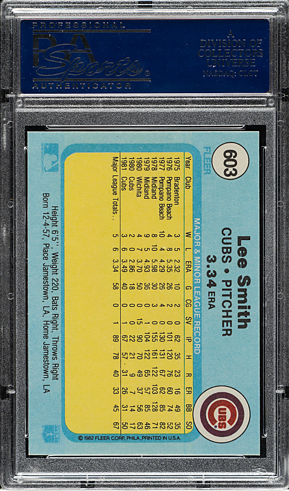 1982 Fleer #603 Lee Smith Rookie PSA GEM MINT 10
