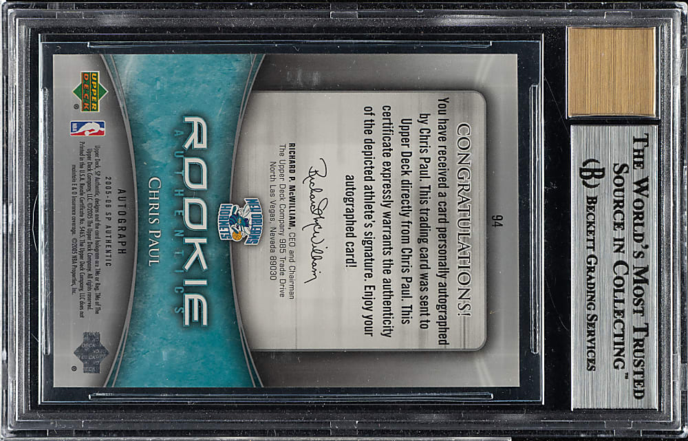 2005-2006 SP Authentic Autographs Basketball #94 Chris Paul #171/1,299 BGS MINT 9 with GEM MINT 10 Signature