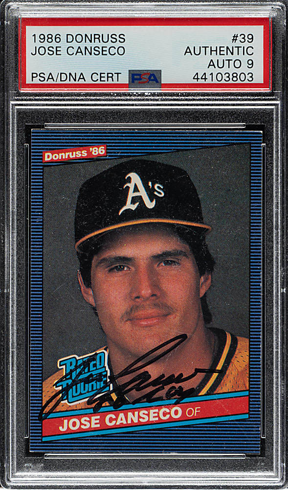 Signed 1986 Donruss #39 Jose Canseco Rookie PSA/DNA MINT 9