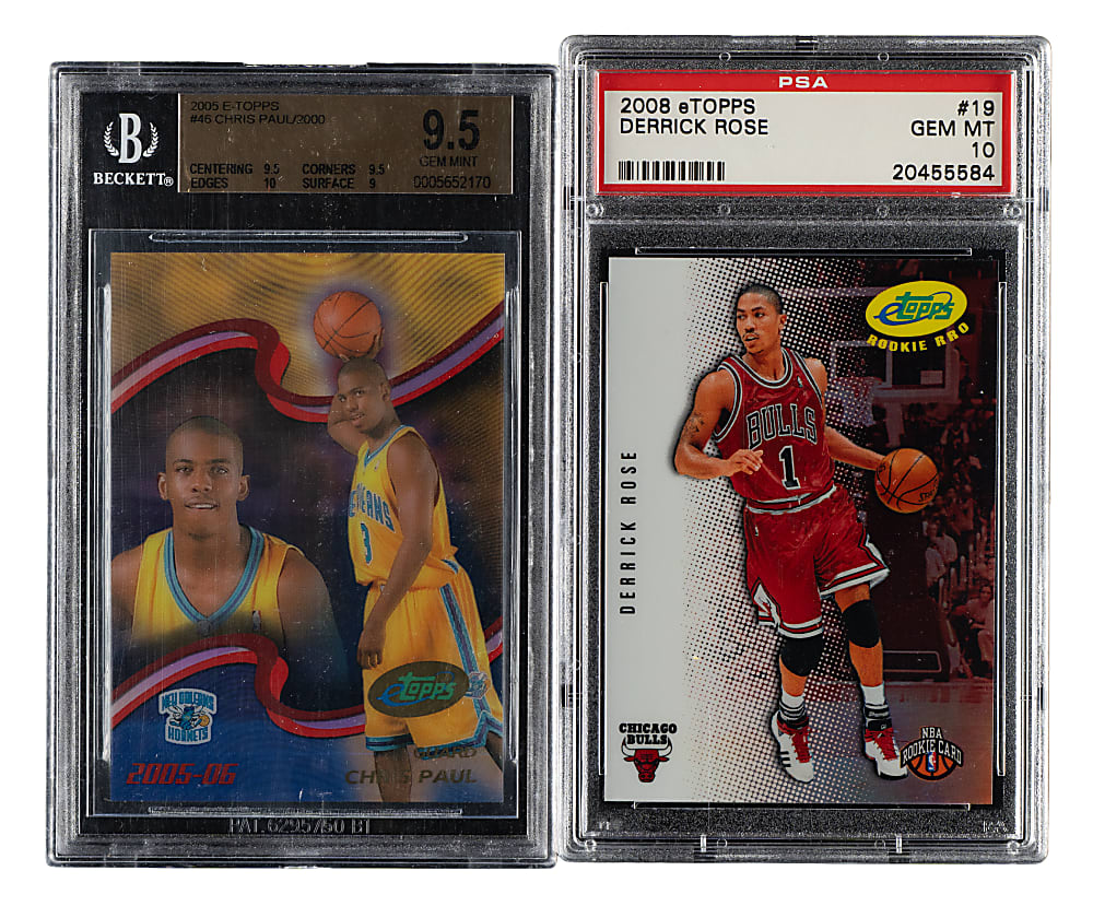 2005-2006 and 2008-2009 eTopps Basketball PSA and BGS-Graded Pair: Derrick Rose and Chris Paul