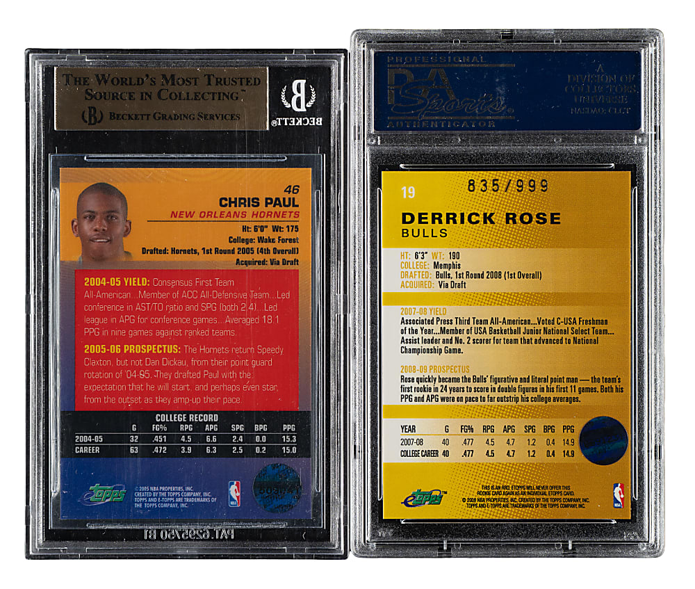 2005-2006 and 2008-2009 eTopps Basketball PSA and BGS-Graded Pair: Derrick Rose and Chris Paul