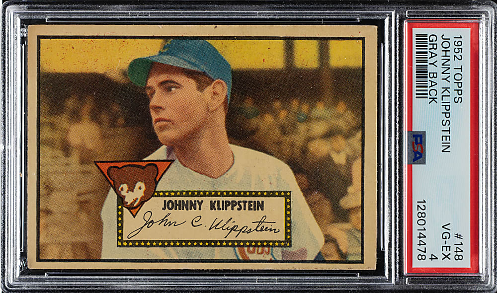 1952 Topps #148 Johnny Klippstein PSA VG-EX 4 - "Canadian" Gray Back