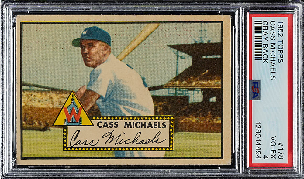 1952 Topps #178 Cass Michaels PSA VG-EX 4 - "Canadian" Gray Back
