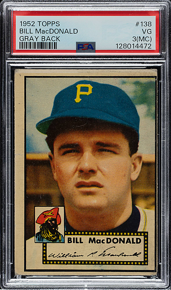 1952 Topps #138 Bill MacDonald PSA VG 3 (MC) - "Canadian" Gray Back