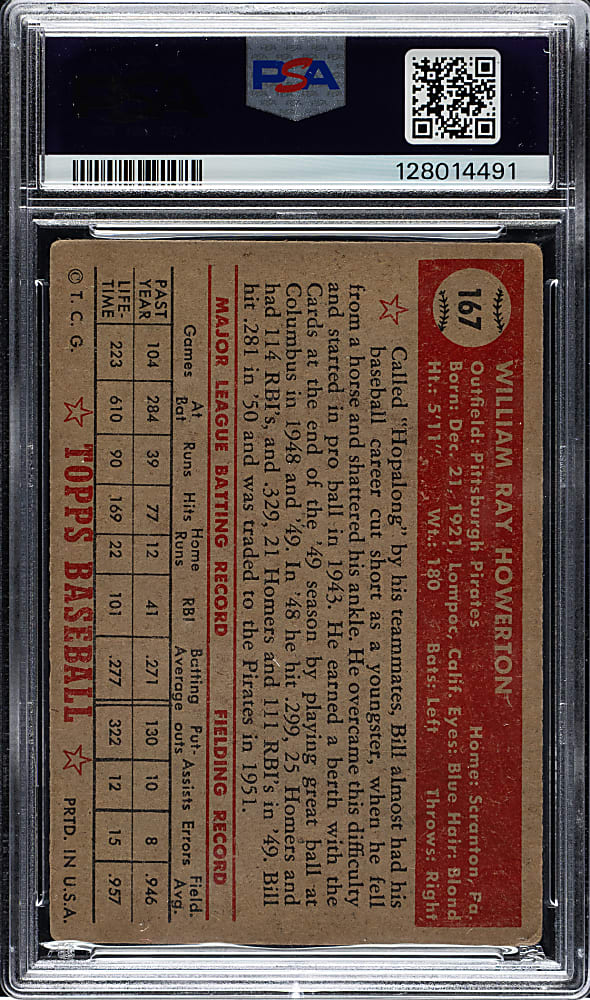 1952 Topps #167 Bill Howerton PSA GOOD 2 - "Canadian" Gray Back