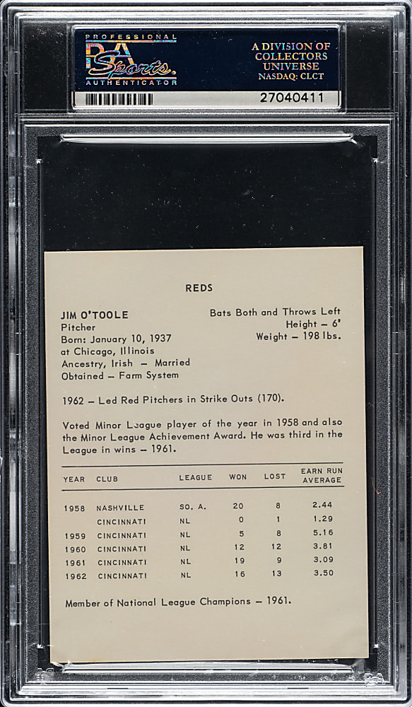 1963 Kahn's Wieners Jim O'Toole PSA MINT 9