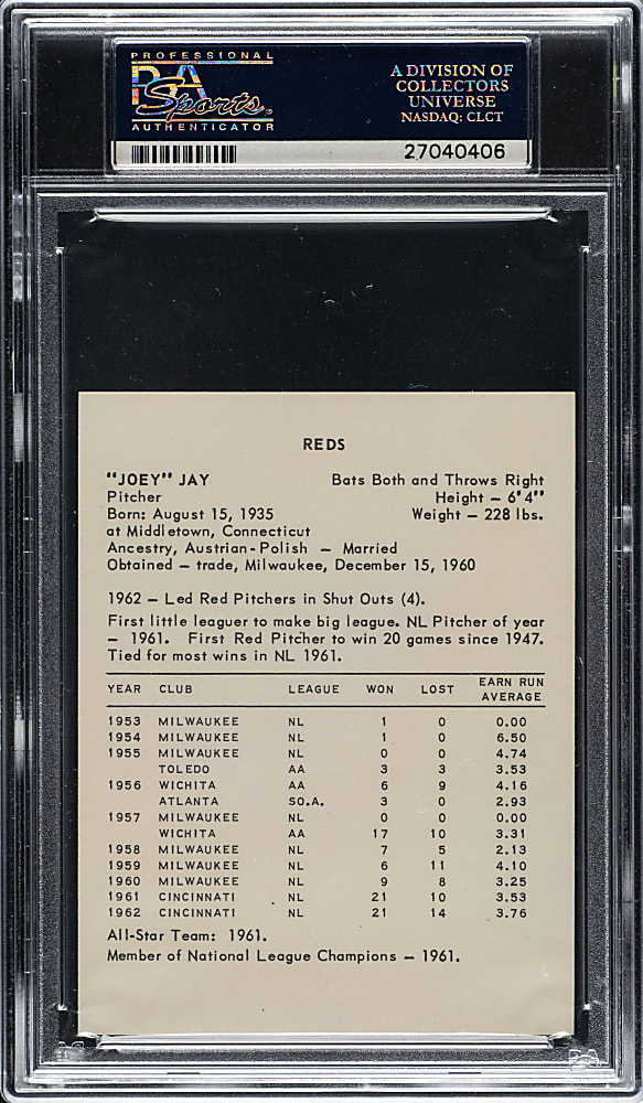 1963 Kahn's Wieners Joey Jay PSA NM-MT 8