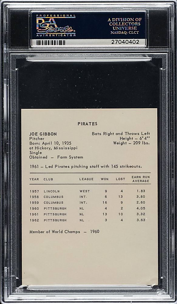 1963 Kahn's Wieners Joe Gibbon PSA MINT 9