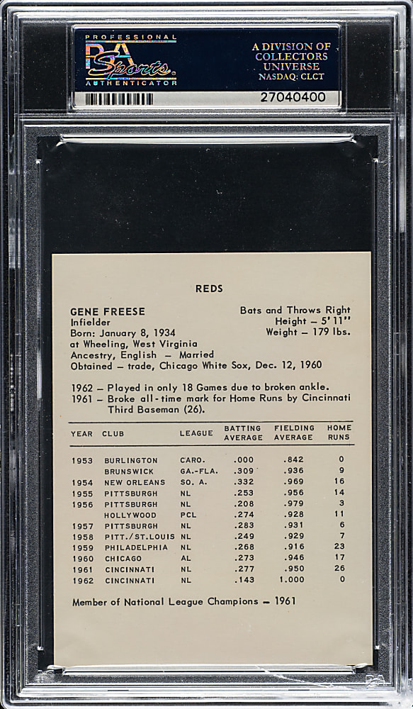 1963 Kahn's Wieners Gene Freese PSA MINT 9