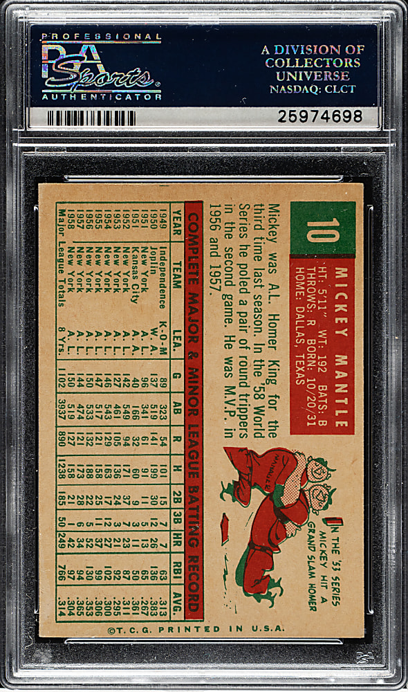 1959 Topps #10 Mickey Mantle PSA EX-MT 6