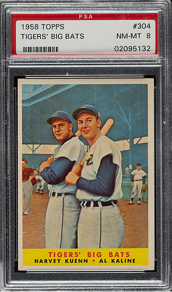 1958 Topps #304 Tigers' Big Bats with Al Kaline PSA NM-MT 8