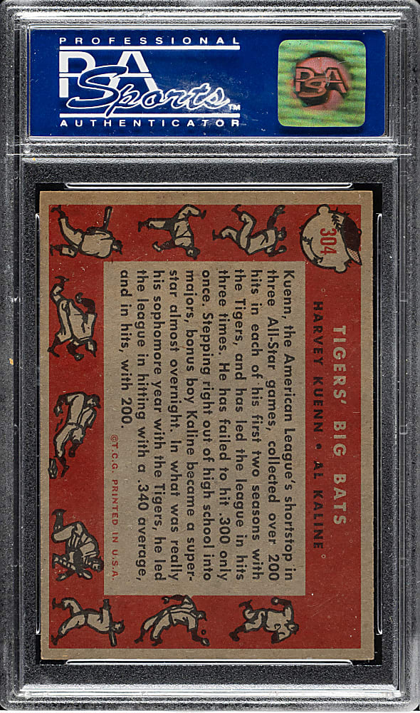 1958 Topps #304 Tigers' Big Bats with Al Kaline PSA NM-MT 8