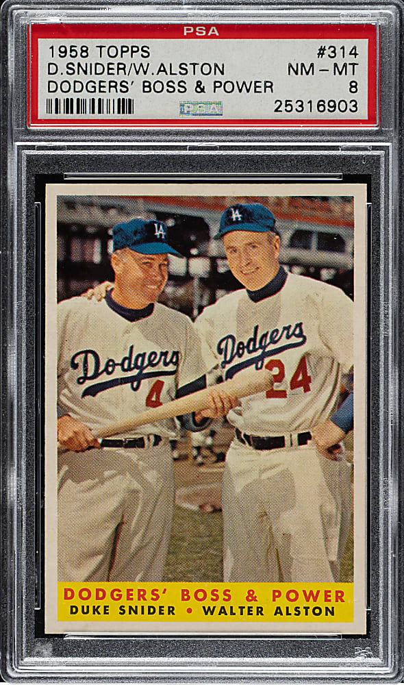 1958 Topps #314 Walt Alston/Duke Snider PSA NM-MT 8