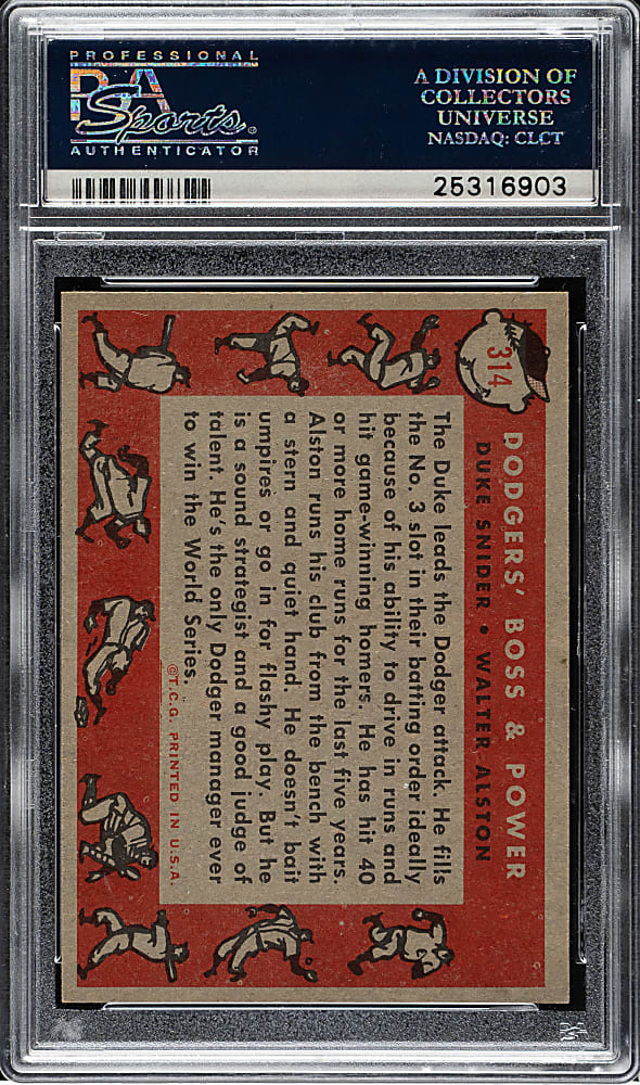 1958 Topps #314 Walt Alston/Duke Snider PSA NM-MT 8