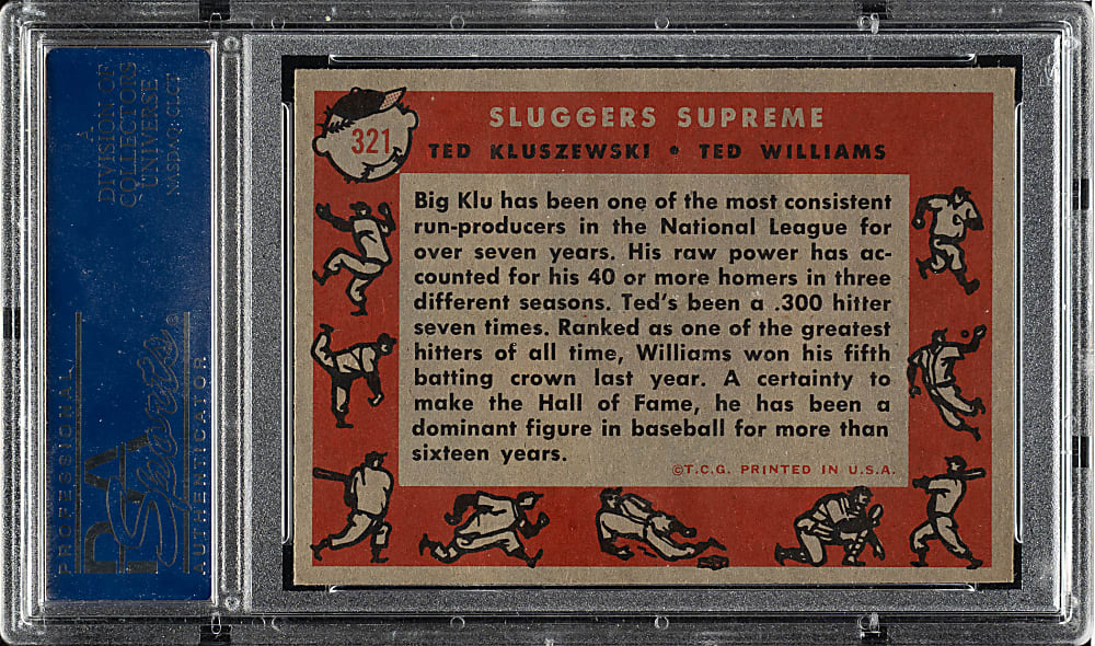 1958 Topps #321 Sluggers Supreme with Ted Williams and Ted Kluszewski PSA NM-MT 8