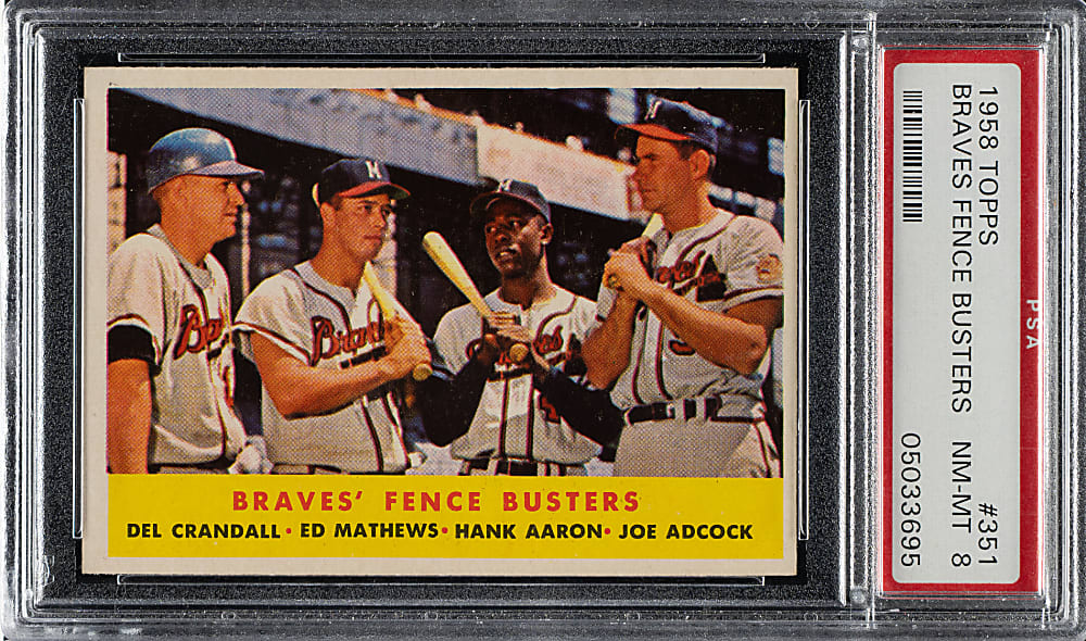 1958 Topps #351 Fence Busters with Hank Aaron and Ed Mathews PSA NM-MT 8