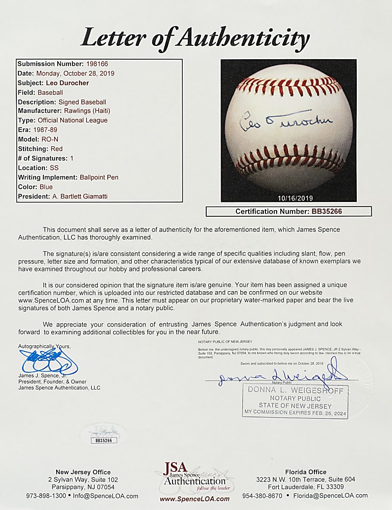 Leo Durocher Single-Signed Baseball - JSA