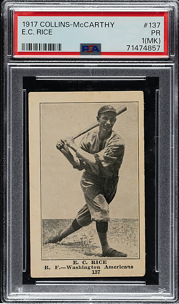 1917 E135 Collins-McCarthy #137 Sam Rice PSA POOR 1 (MK)