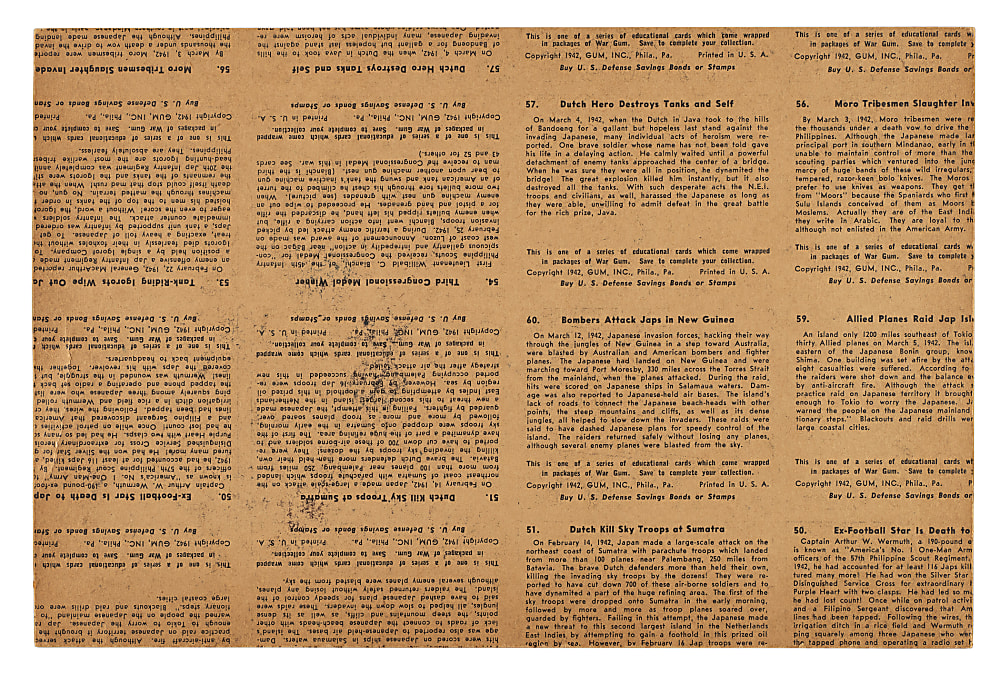 1942 R164 "War Gum" Uncut Partial Sheet with Parts of 16 Cards Showing