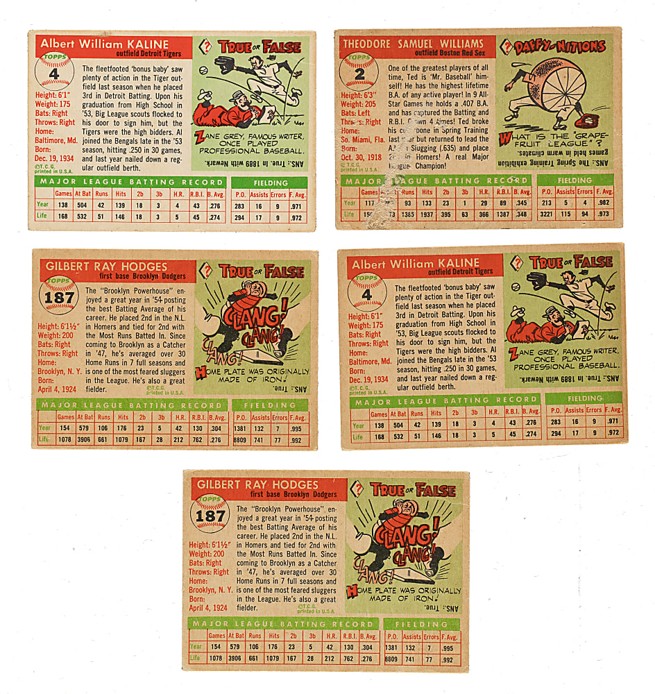 1955 Topps Hall of Fame Collection (5): Ted Williams, Al Kaline, and Gil Hodges