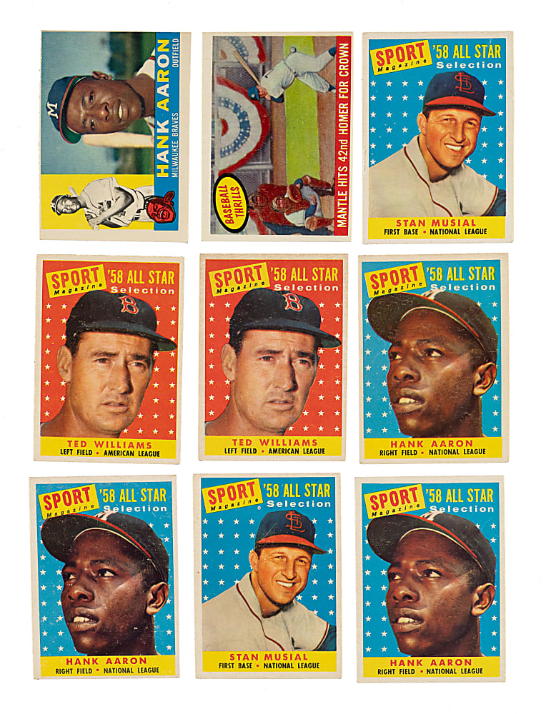 1958 to 1960 Topps Hall of Fame Collection (9): Ted Williams, Hank Aaron, Stan Musial, and Mickey Mantle