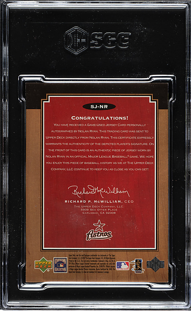2001 Upper Deck Legends Signed Legendary Game Jerseys #SJ-NR Nolan Ryan SGC NM/MT+ 8.5