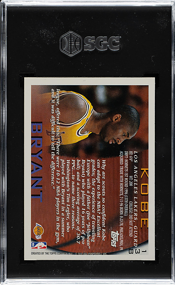 1996-1997 Topps Basketball NBA at 50 #138 Kobe Bryant Rookie SGC NM/MT 8