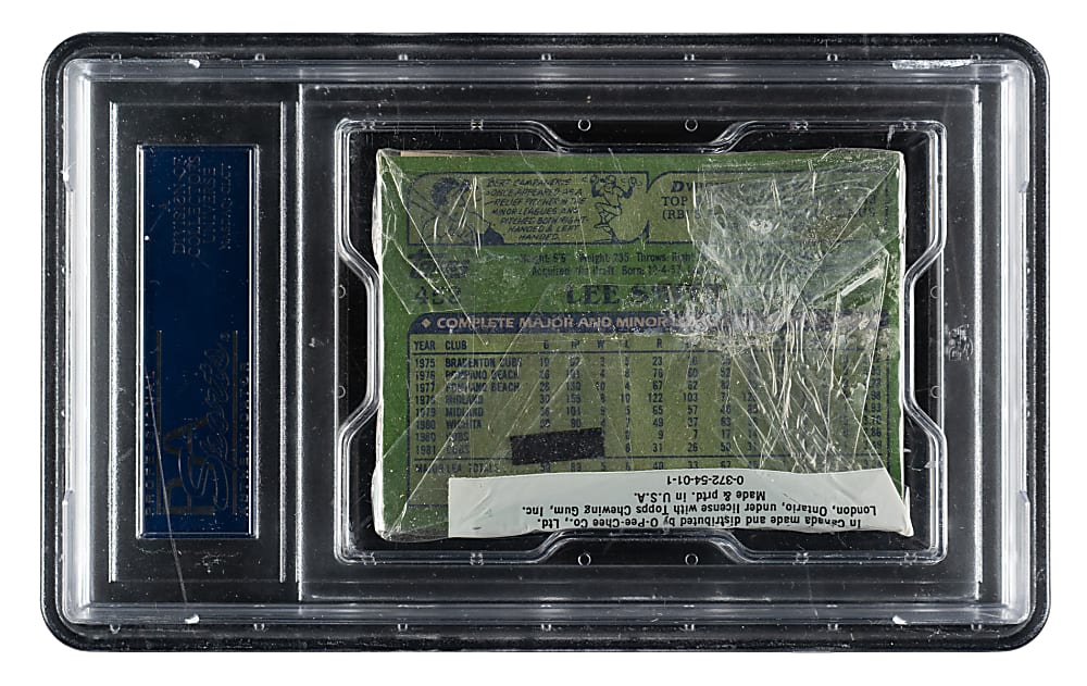 1982 Topps Unopened Cello Pack PSA NM-MT 8 - Cal Ripken Jr. Rookie on Top and Lee Smith Rookie on Back