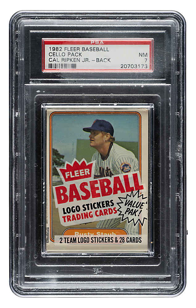 1982 Fleer Unopened Cello Pack PSA NM 7 - Cal Ripken Jr. Rookie on Back