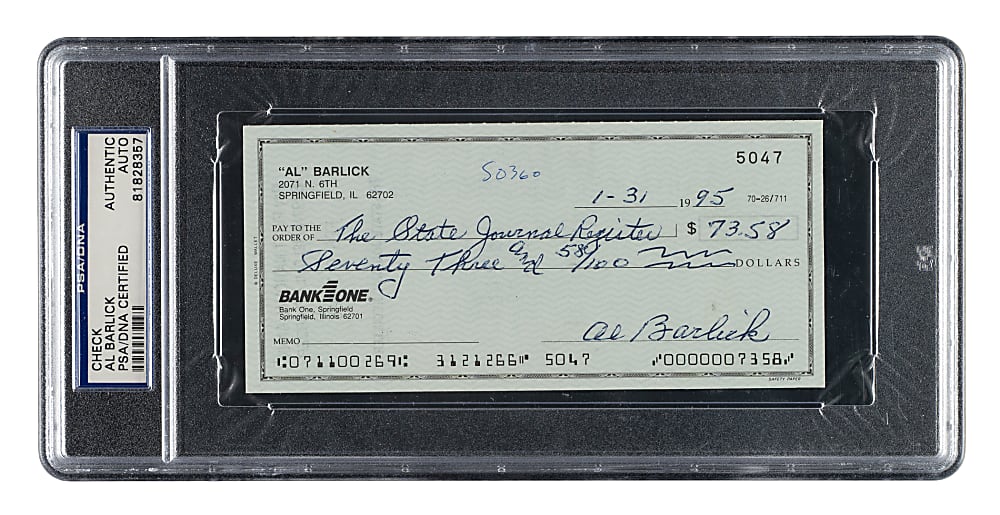 1995 Al Barlick Signed Check - PSA/DNA