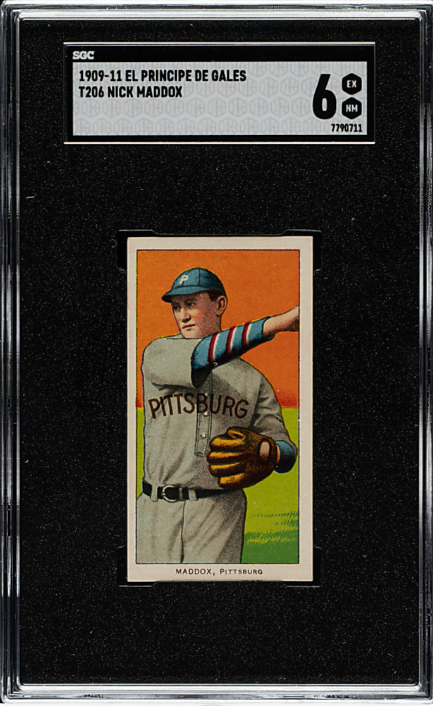 1909-1911 T206 White Border Nick Maddox SGC EX/NM 6 - El Principe De Gales Back