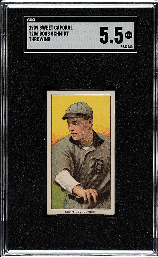 1909-1911 T206 White Border Boss Schmidt Throwing SGC EX+ 5.5