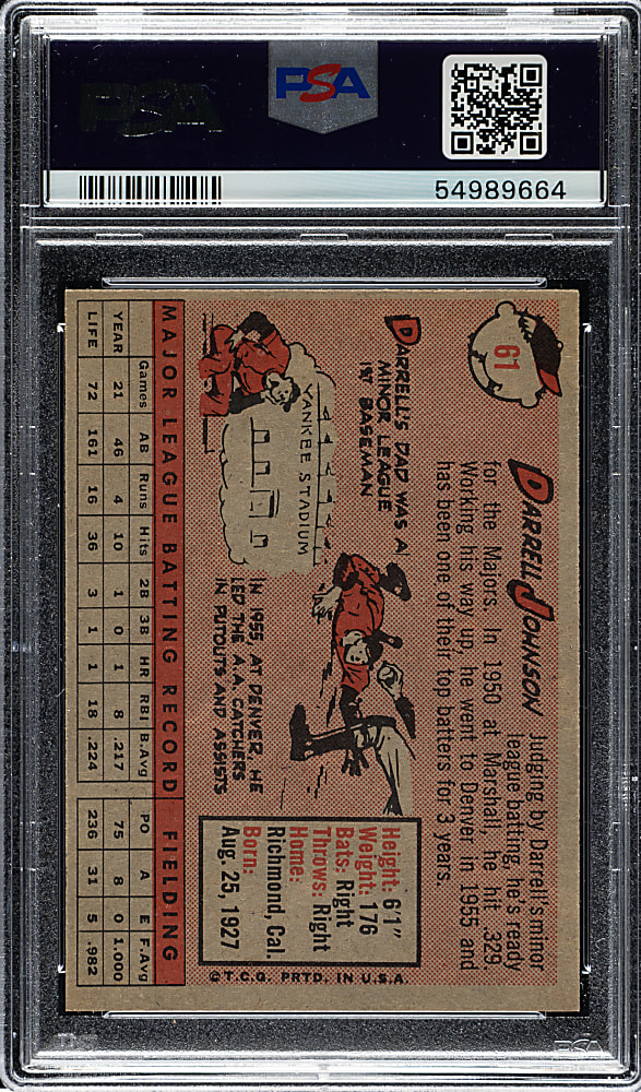 1958 Topps #61 Darrell Johnson PSA NM-MT 8