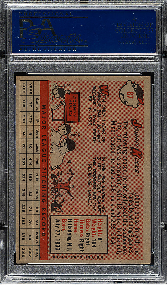 1958 Topps #87 Johnny Kucks PSA NM-MT 8