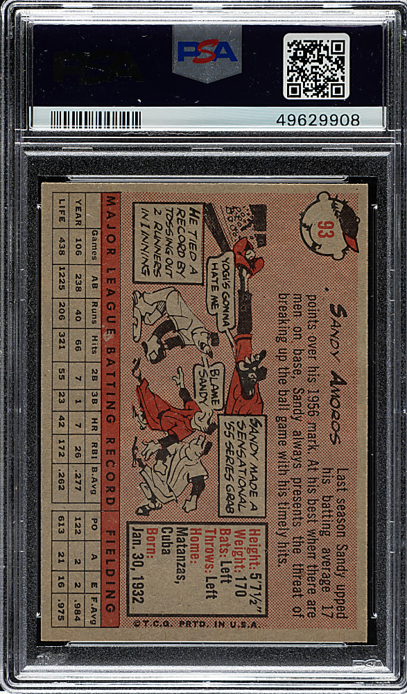 1958 Topps #93 Sandy Amoros PSA NM-MT 8