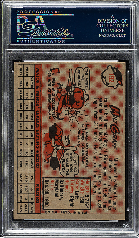 1958 Topps #192 Milt Graff PSA NM-MT+ 8.5