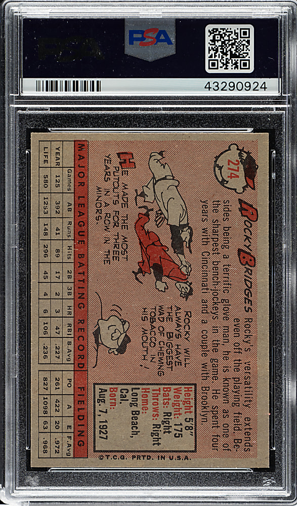 1958 Topps #274 Rocky Bridges PSA NM-MT 8