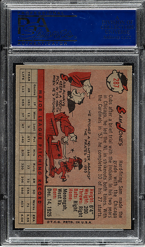 1958 Topps #287 Sam Jones PSA NM-MT 8