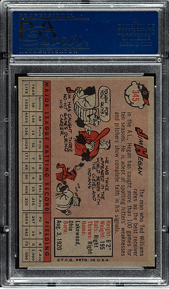 1958 Topps #345 Jim Hegan PSA NM-MT+ 8.5