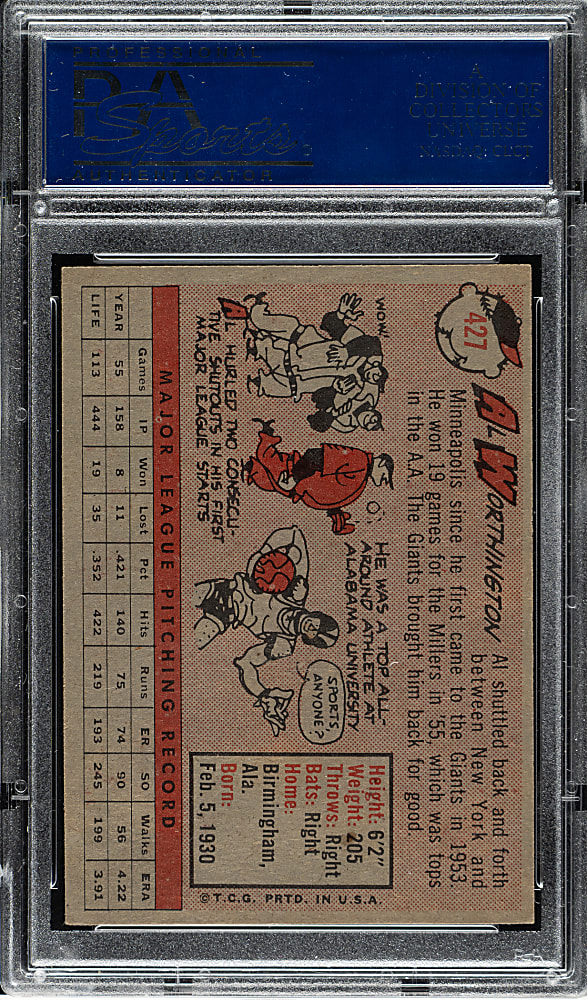 1958 Topps #427 Al Worthington PSA NM-MT+ 8.5