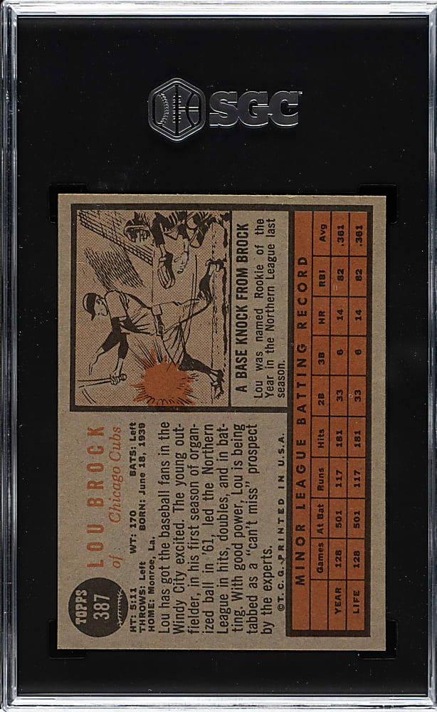 1962 Topps #387 Lou Brock Rookie SGC NM 7