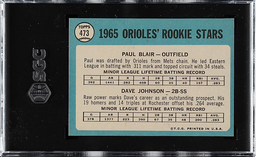 1965 Topps #473 Paul Blair/Dave Johnson Rookie SGC MINT 9